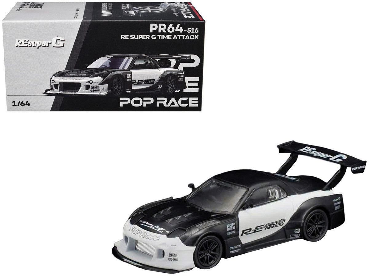 Mazda RX-7 "RE Super G Time Attack" RHD (Right Hand Drive) Black and White "The Model Car Show Malaysia 2026" 1/64 Diecast Model Car by Pop Race LuxuryLifeWay Online Store