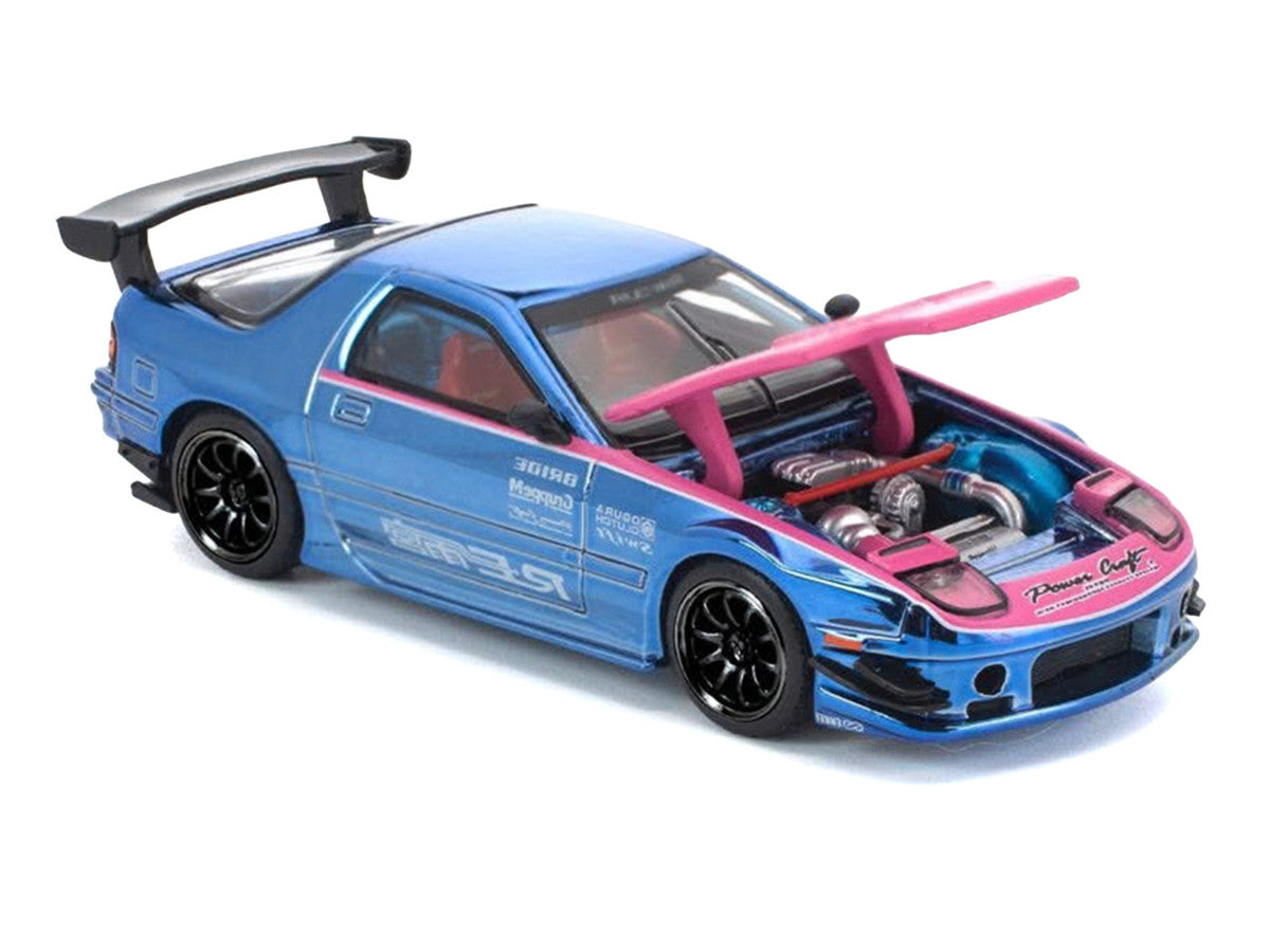 Mazda RX7 (FC3S) RE Amemiya RHD (Right Hand Drive) Blue Chrome with Pink Hood "Street 7 Chrome" 1/64 Diecast Model Car by Pop Race LuxuryLifeWay Online Store