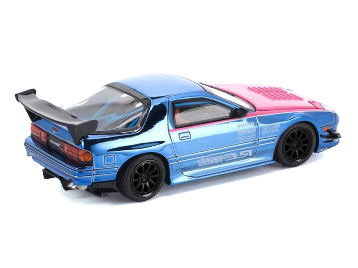 Mazda RX7 (FC3S) RE Amemiya RHD (Right Hand Drive) Blue Chrome with Pink Hood "Street 7 Chrome" 1/64 Diecast Model Car by Pop Race LuxuryLifeWay Online Store