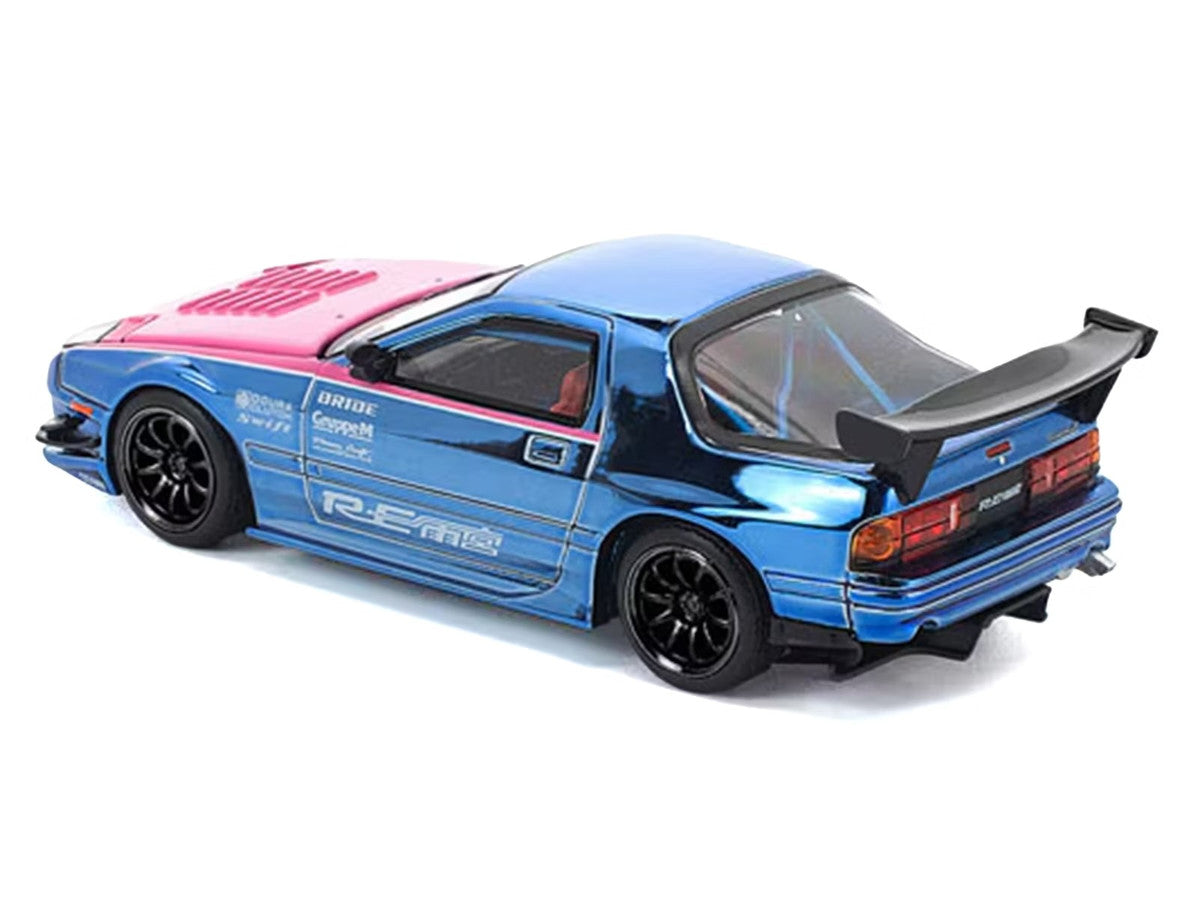 Mazda RX7 (FC3S) RE Amemiya RHD (Right Hand Drive) Blue Chrome with Pink Hood "Street 7 Chrome" 1/64 Diecast Model Car by Pop Race LuxuryLifeWay Online Store