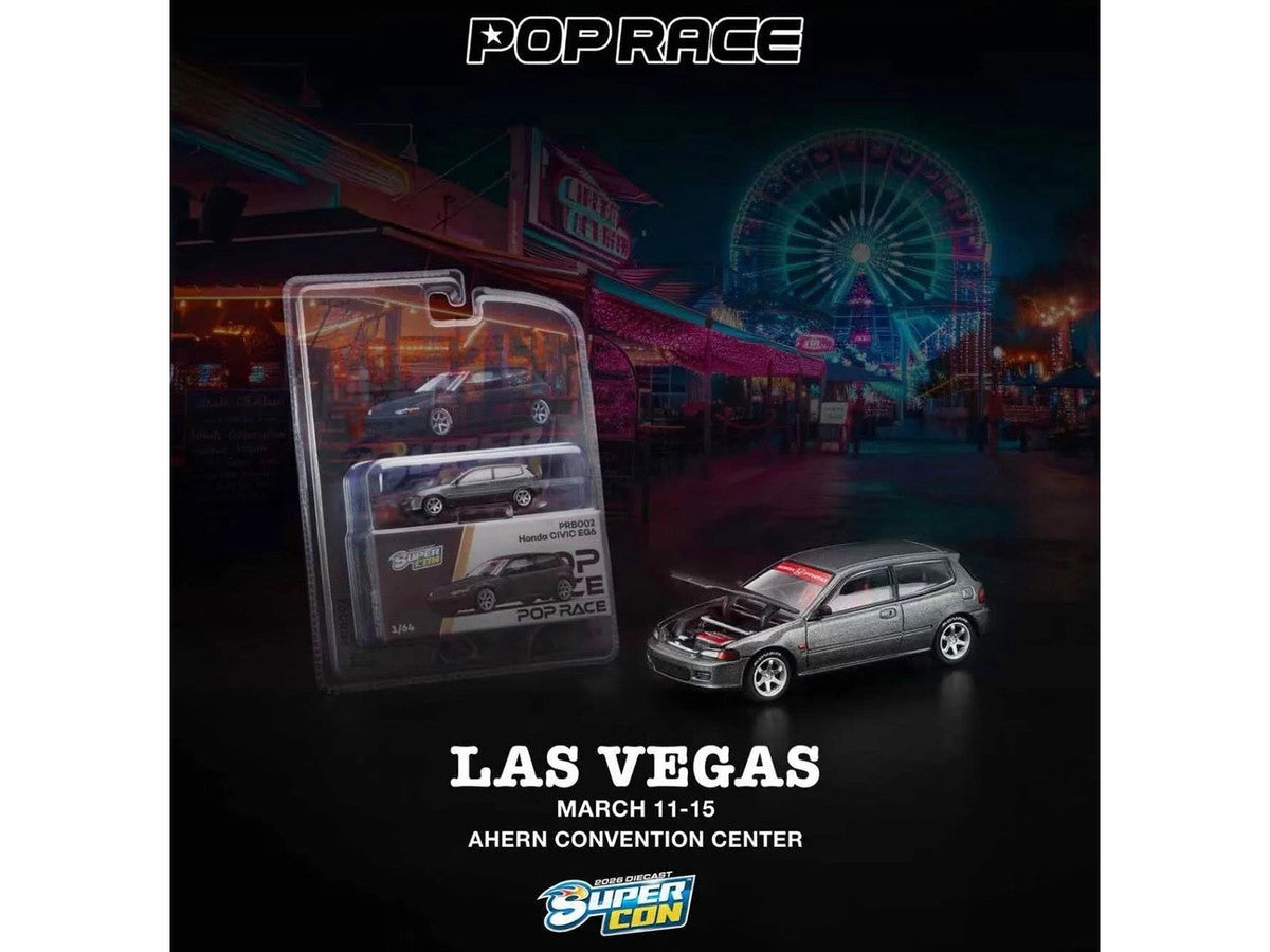 Honda Civic EG6 RHD (Right Hand Drive) Gray Metallic with Red Interior "2026 Diecast Super Con Las Vegas Event Exclusive" 1/64 Diecast Model Car by Pop Race LuxuryLifeWay Online Store