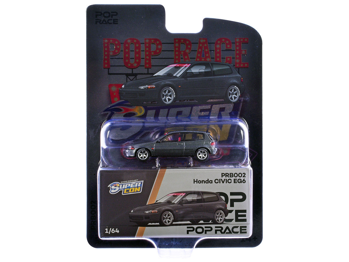 Honda Civic EG6 RHD (Right Hand Drive) Gray Metallic with Red Interior "2026 Diecast Super Con Las Vegas Event Exclusive" 1/64 Diecast Model Car by Pop Race LuxuryLifeWay Online Store