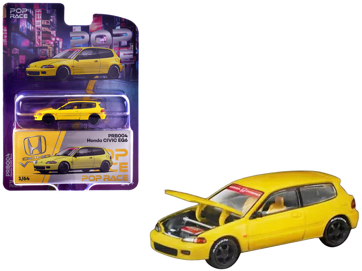 Honda Civic EG6 RHD (Right Hand Drive) Yellow "Vancouver 2026 Event Edition" 1/64 Diecast Model Car by Pop Race LuxuryLifeWay Online Store