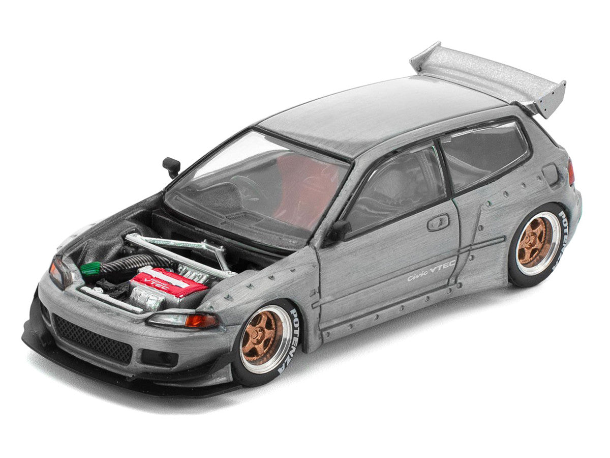 Pandem Civic EG6 RHD (Right Hand Drive) Raw Metal with No Hood 1/64 Diecast Model Car by Pop Race LuxuryLifeWay Online Store