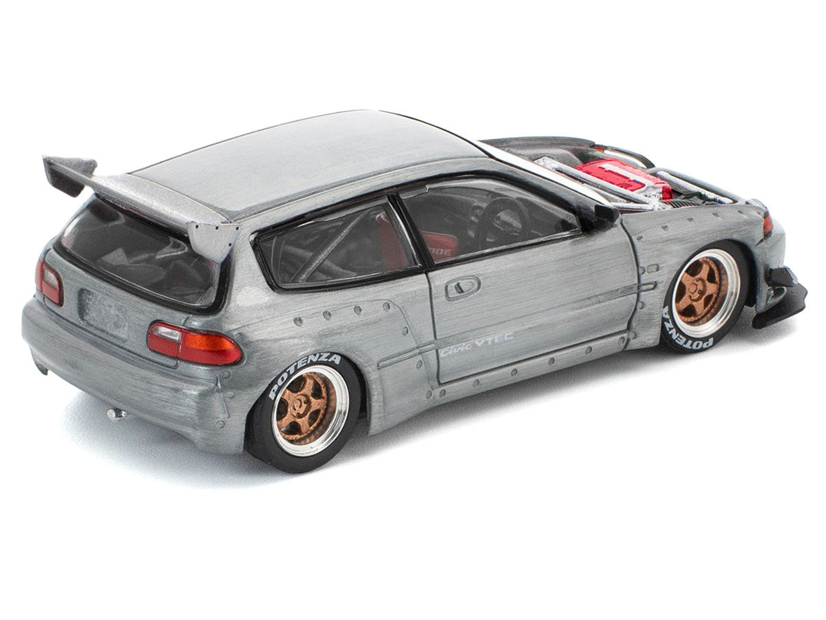 Pandem Civic EG6 RHD (Right Hand Drive) Raw Metal with No Hood 1/64 Diecast Model Car by Pop Race LuxuryLifeWay Online Store