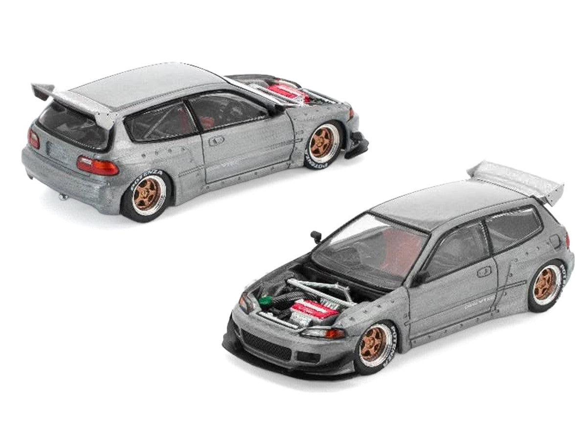 Pandem Civic EG6 RHD (Right Hand Drive) Raw Metal with No Hood 1/64 Diecast Model Car by Pop Race LuxuryLifeWay Online Store