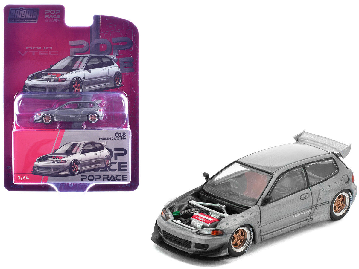 Pandem Civic EG6 RHD (Right Hand Drive) Raw Metal with No Hood 1/64 Diecast Model Car by Pop Race LuxuryLifeWay Online Store