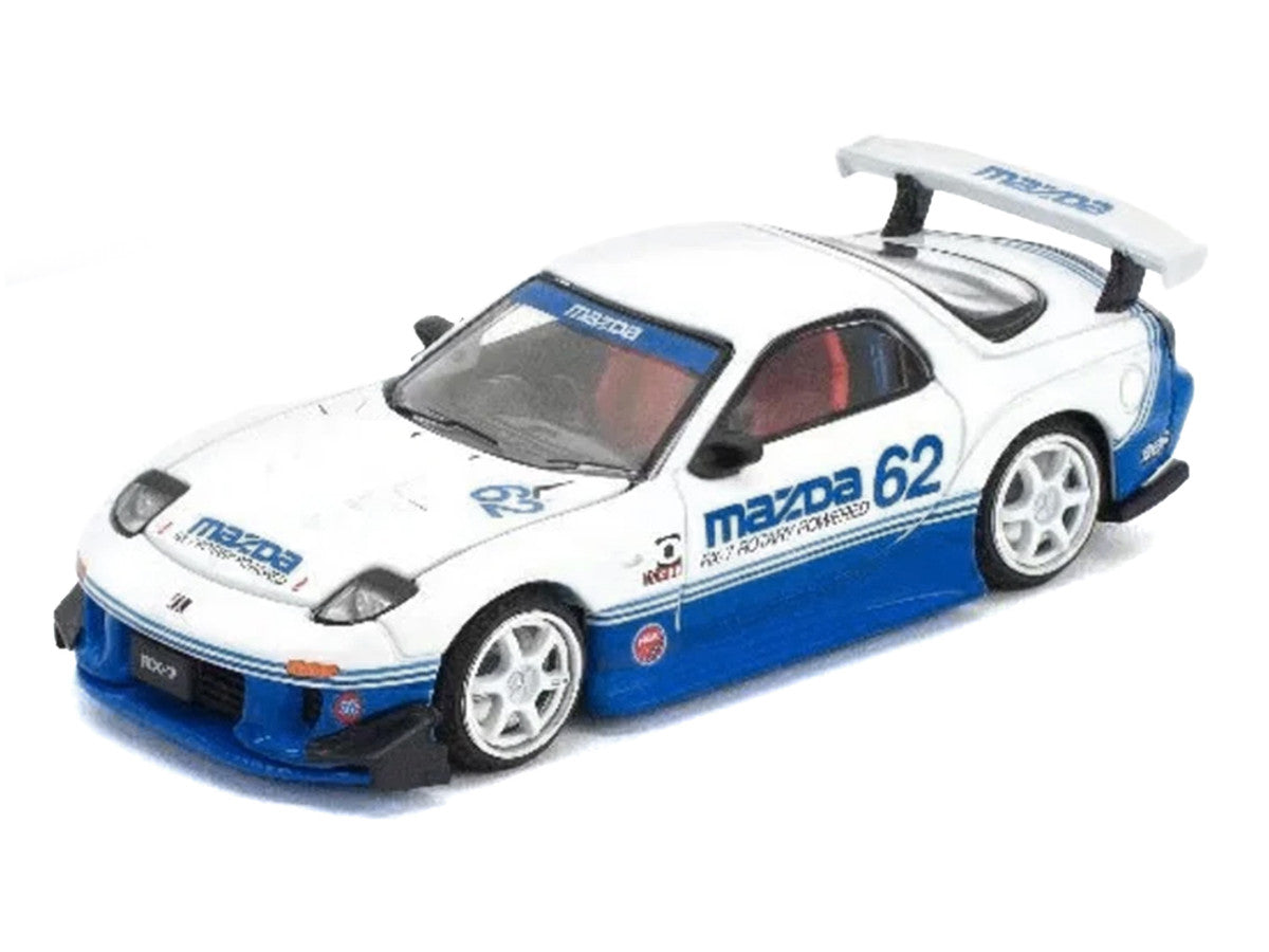 Mazda RX7 RE-Amemiya RHD (Right Hand Drive) #62 White and Blue with Graphics "Enigma Exclusive Edition" 1/64 Diecast Model Car by Pop Race LuxuryLifeWay Online Store