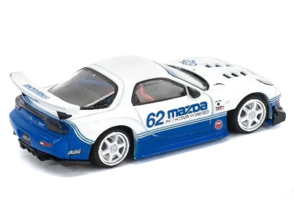 Mazda RX7 RE-Amemiya RHD (Right Hand Drive) #62 White and Blue with Graphics "Enigma Exclusive Edition" 1/64 Diecast Model Car by Pop Race LuxuryLifeWay Online Store