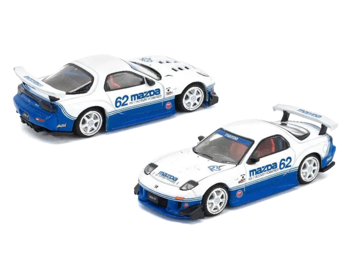 Mazda RX7 RE-Amemiya RHD (Right Hand Drive) #62 White and Blue with Graphics "Enigma Exclusive Edition" 1/64 Diecast Model Car by Pop Race LuxuryLifeWay Online Store