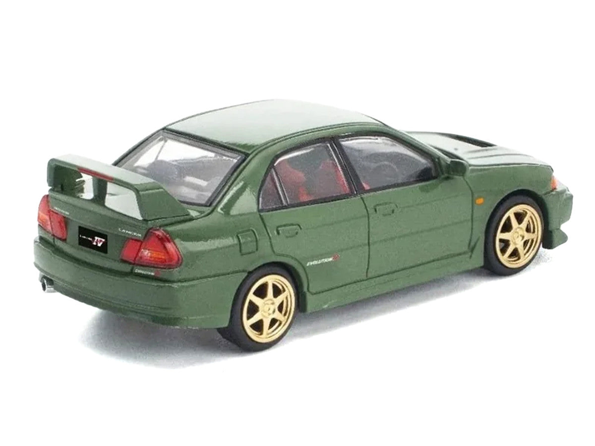 Mitsubishi Lancer Evolution IV RHD (Right Hand Drive) Green with Red Interior and Gold Wheels "Enigma Exclusive Edition" 1/64 Diecast Model Car by Pop Race LuxuryLifeWay Online Store