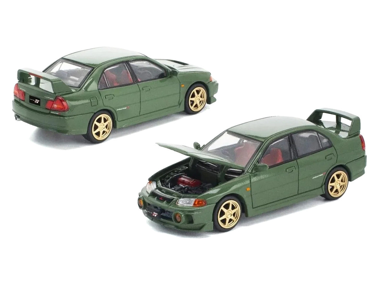 Mitsubishi Lancer Evolution IV RHD (Right Hand Drive) Green with Red Interior and Gold Wheels "Enigma Exclusive Edition" 1/64 Diecast Model Car by Pop Race LuxuryLifeWay Online Store