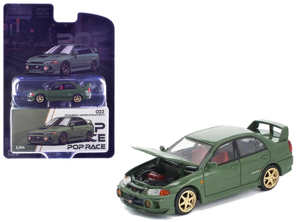 Mitsubishi Lancer Evolution IV RHD (Right Hand Drive) Green with Red Interior and Gold Wheels "Enigma Exclusive Edition" 1/64 Diecast Model Car by Pop Race LuxuryLifeWay Online Store