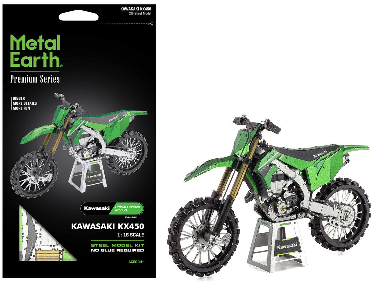 Model Kit Kawasaki KX450 Off-Road Motorcycle Green (Challenging Difficulty) Steel Model by Metal Earth LuxuryLifeWay Online Store