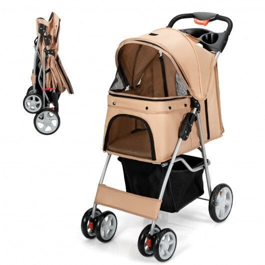 Folding Pet Stroller with Storage Basket and Adjustable Canopy-Navy LuxuryLifeWay Online Store