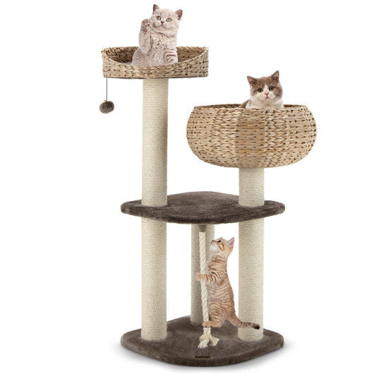 41 Inch Rattan Cat Tree with Napping Perch-Brown - Color: Brown LuxuryLifeWay Online Store