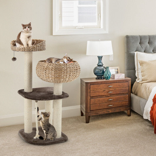 41 Inch Rattan Cat Tree with Napping Perch-Brown - Color: Brown LuxuryLifeWay Online Store
