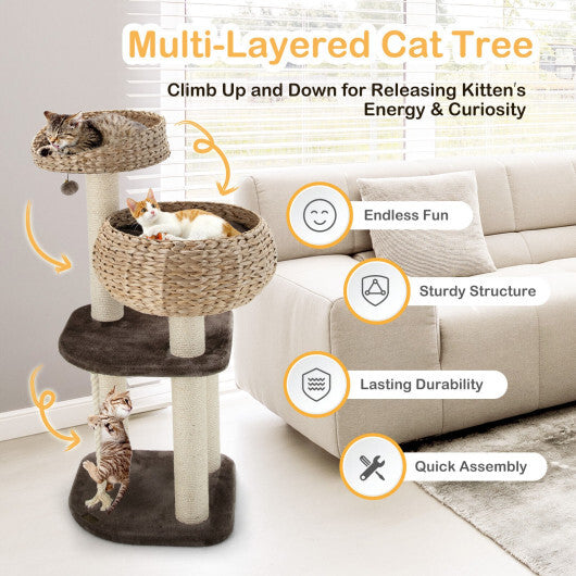 41 Inch Rattan Cat Tree with Napping Perch-Brown - Color: Brown LuxuryLifeWay Online Store