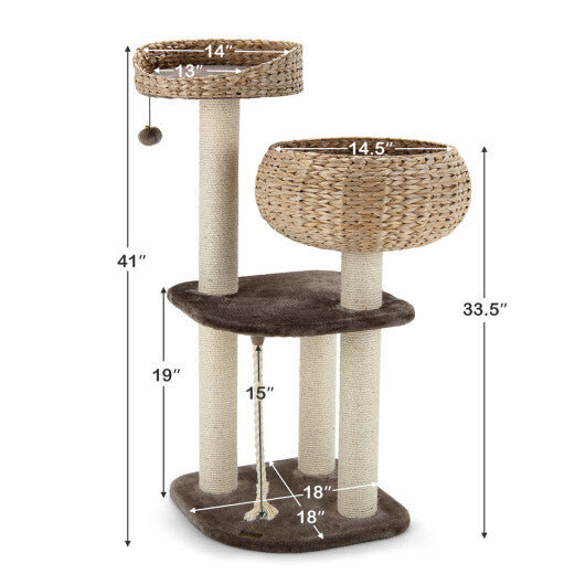 41 Inch Rattan Cat Tree with Napping Perch-Brown - Color: Brown LuxuryLifeWay Online Store