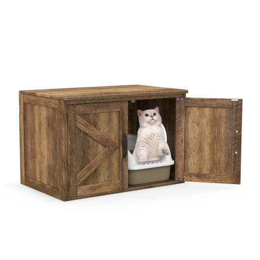 Flip Top Hidden Cat Washroom Furniture with Double Barn Doors and Removable Divider LuxuryLifeWay Online Store