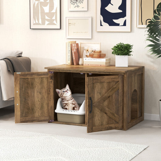 Flip Top Hidden Cat Washroom Furniture with Double Barn Doors and Removable Divider LuxuryLifeWay Online Store