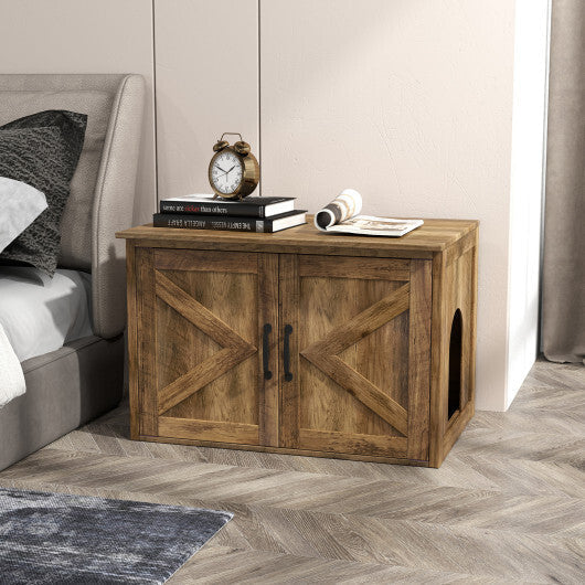 Flip Top Hidden Cat Washroom Furniture with Double Barn Doors and Removable Divider LuxuryLifeWay Online Store