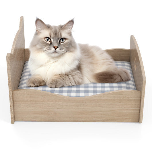 Elevated Pet Bed Frame with Rails and Cute Headboards-Walnut LuxuryLifeWay Online Store