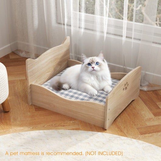 Elevated Pet Bed Frame with Rails and Cute Headboards-Walnut LuxuryLifeWay Online Store