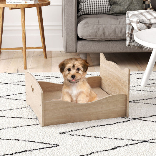 Elevated Pet Bed Frame with Rails and Cute Headboards-Walnut LuxuryLifeWay Online Store