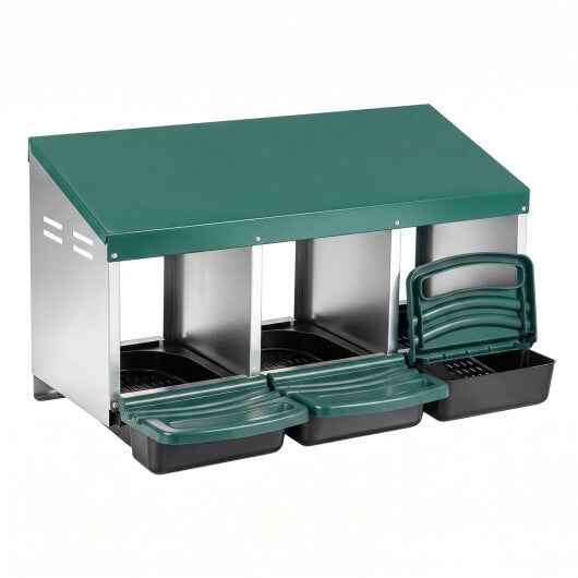 3-Compartment Roll Away Chicken Nesting Box for Egg Collection with Removable Trays and Landing Steps-Green LuxuryLifeWay Online Store