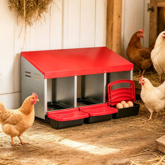 3-Compartment Roll Away Chicken Nesting Box for Egg Collection with Removable Trays and Landing Steps-Green LuxuryLifeWay Online Store
