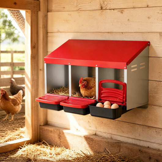 3-Compartment Roll Away Chicken Nesting Box for Egg Collection with Removable Trays and Landing Steps-Green LuxuryLifeWay Online Store