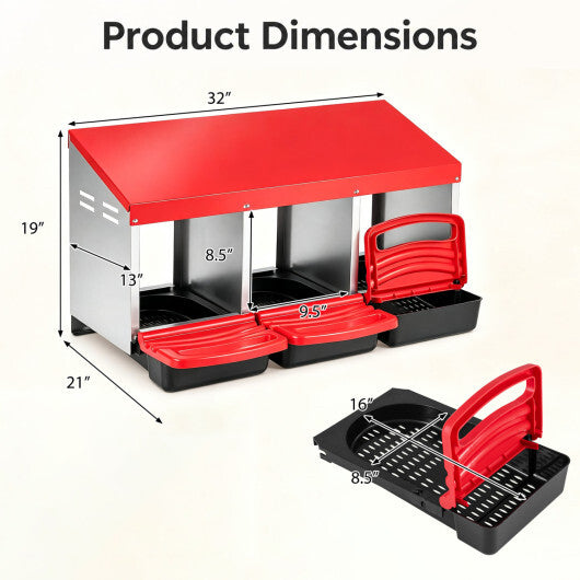 3-Compartment Roll Away Chicken Nesting Box for Egg Collection with Removable Trays and Landing Steps-Green LuxuryLifeWay Online Store