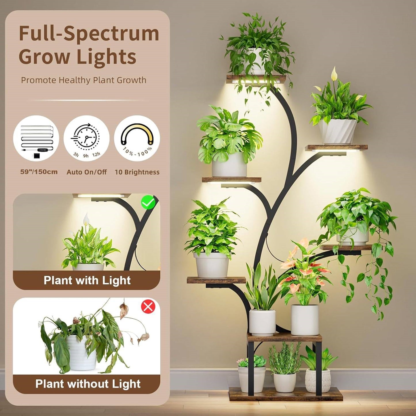 Modern 49-inch Tall Indoor Plant Stand Display Shelf with Grow Lights LuxuryLifeWay Online Store