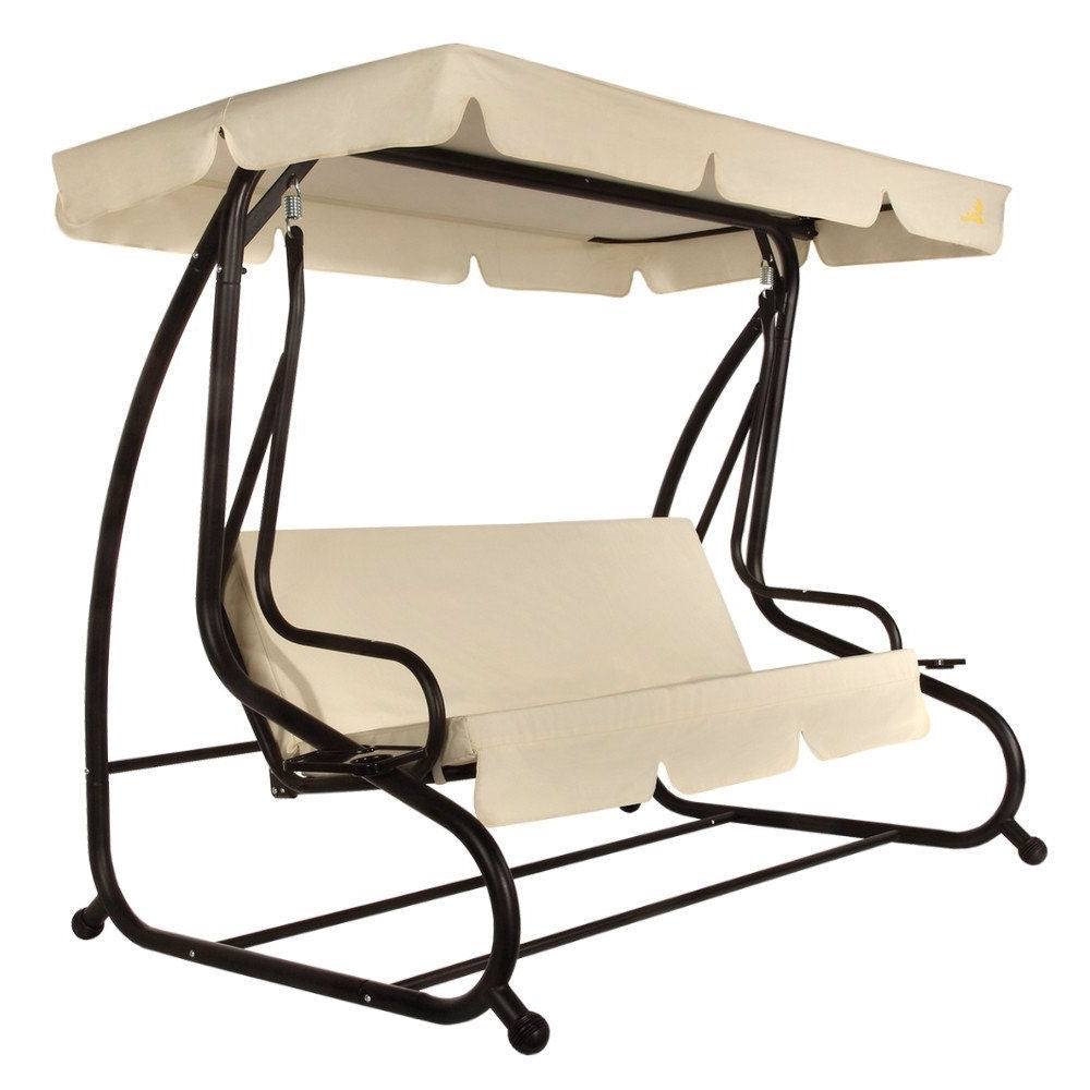 Outdoor 3-Seat Canopy Swing with Beige Cushions for Patio Deck or Porch LuxuryLifeWay Online Store