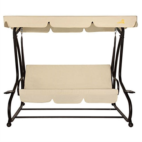 Outdoor 3-Seat Canopy Swing with Beige Cushions for Patio Deck or Porch LuxuryLifeWay Online Store