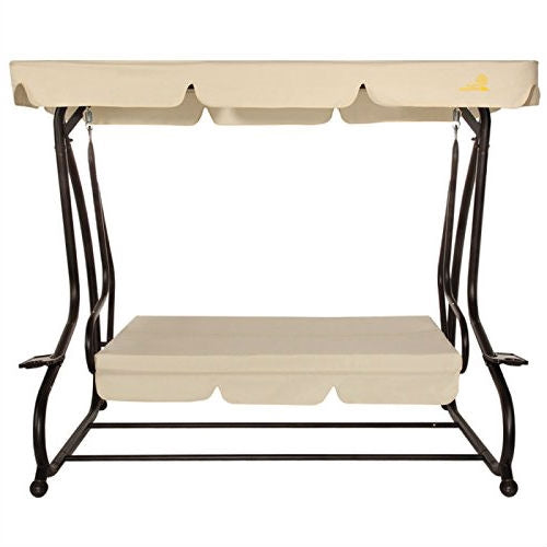 Outdoor 3-Seat Canopy Swing with Beige Cushions for Patio Deck or Porch LuxuryLifeWay Online Store