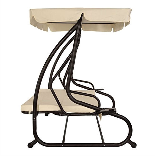 Outdoor 3-Seat Canopy Swing with Beige Cushions for Patio Deck or Porch LuxuryLifeWay Online Store