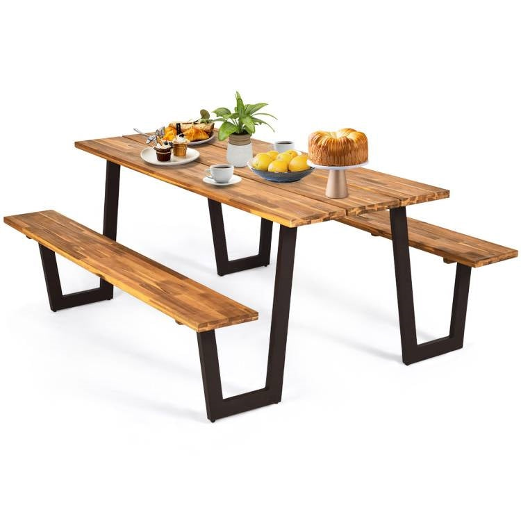 Modern Wooden Picnic Table with 2 Benches Outdoor Patio Dining Set LuxuryLifeWay Online Store