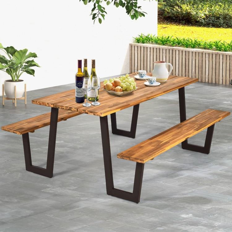 Modern Wooden Picnic Table with 2 Benches Outdoor Patio Dining Set LuxuryLifeWay Online Store