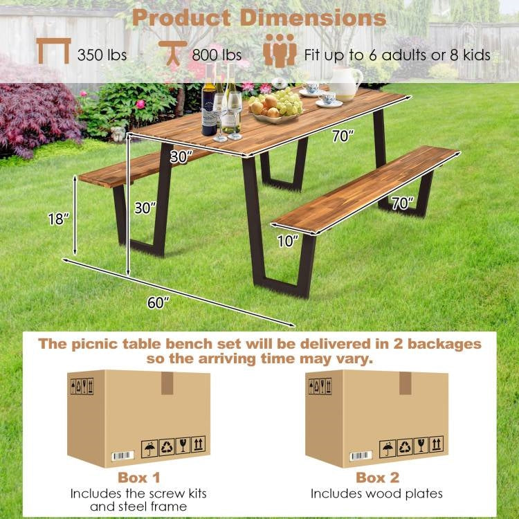 Modern Wooden Picnic Table with 2 Benches Outdoor Patio Dining Set LuxuryLifeWay Online Store