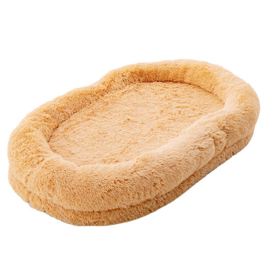 Washable Fluffy Human Dog Bed with Soft Blanket and Plump Pillow-Brown LuxuryLifeWay Online Store