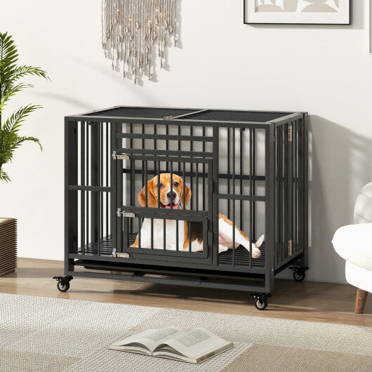 Foldable Heavy-Duty Metal Dog Cage Chew-proof Dog Crate with Lockable Universal Wheels LuxuryLifeWay Online Store
