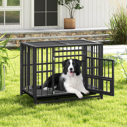 Foldable Heavy-Duty Metal Dog Cage Chew-proof Dog Crate with Lockable Universal Wheels LuxuryLifeWay Online Store