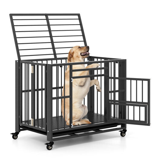 Foldable Heavy-Duty Metal Dog Cage Chew-proof Dog Crate with Lockable Universal Wheels LuxuryLifeWay Online Store