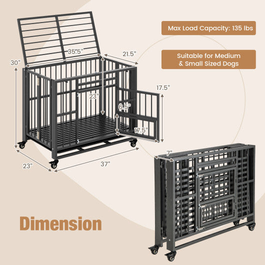 Foldable Heavy-Duty Metal Dog Cage Chew-proof Dog Crate with Lockable Universal Wheels LuxuryLifeWay Online Store
