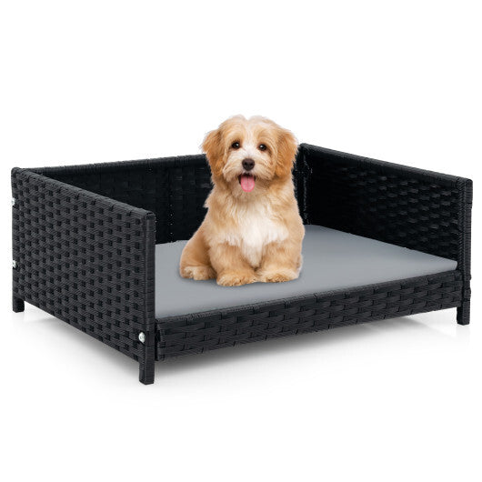 Rattan Dog Bed with Waterproof Soft Cushion for Medium Small Dogs Cats-Gray LuxuryLifeWay Online Store