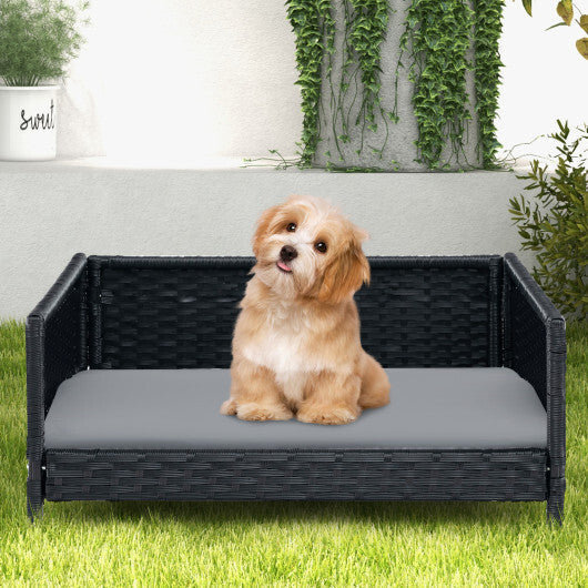 Rattan Dog Bed with Waterproof Soft Cushion for Medium Small Dogs Cats-Gray LuxuryLifeWay Online Store