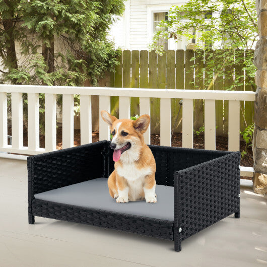 Rattan Dog Bed with Waterproof Soft Cushion for Medium Small Dogs Cats-Gray LuxuryLifeWay Online Store