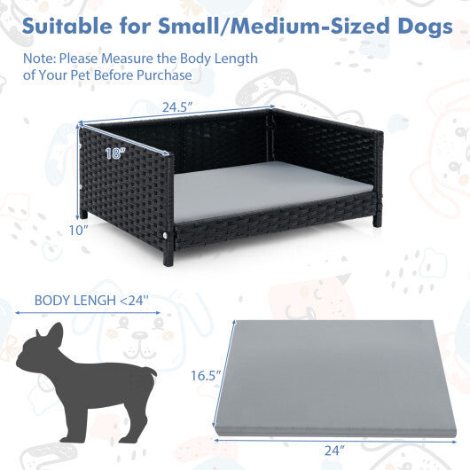 Rattan Dog Bed with Waterproof Soft Cushion for Medium Small Dogs Cats-Gray LuxuryLifeWay Online Store